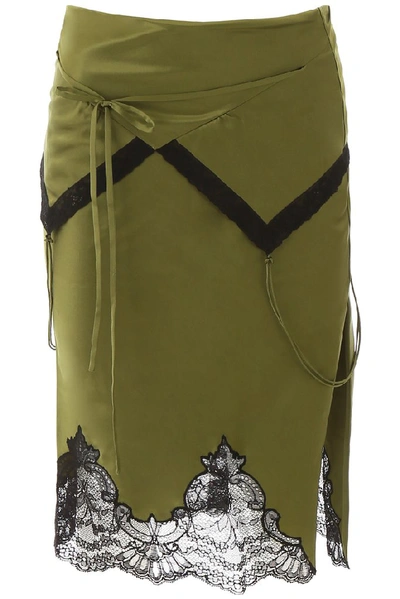 Shop Alexander Wang Lace Hem Strap Detail Skirt In Green