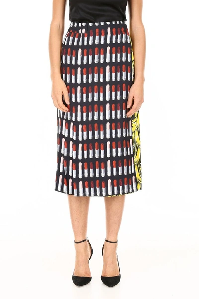 Shop Prada Lipstick And Banana Print Midi Skirt In Multi