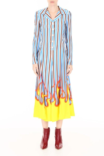 Shop Prada Striped Flame Print Shirt Dress In Multi