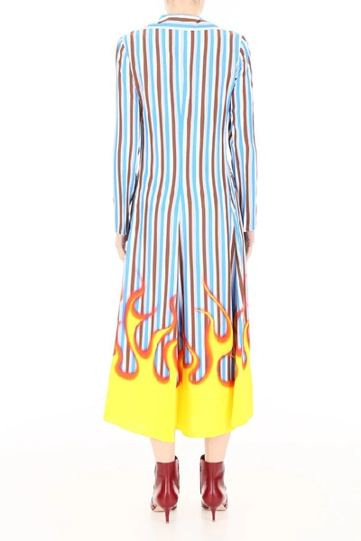 Shop Prada Striped Flame Print Shirt Dress In Multi