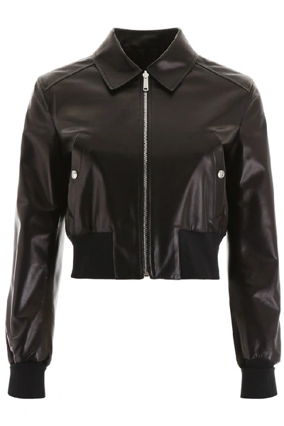Shop Prada Cropped Leather Bomber Jacket In Black