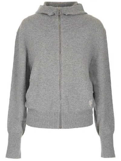 Shop Chloé Knitted Zip Hoodie In Grey