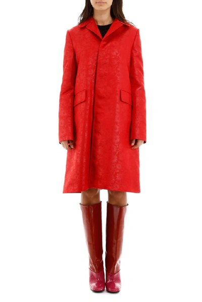 Shop Marni Floral Jacquard Buttoned Coat In Red