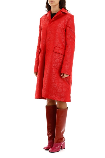 Shop Marni Floral Jacquard Buttoned Coat In Red