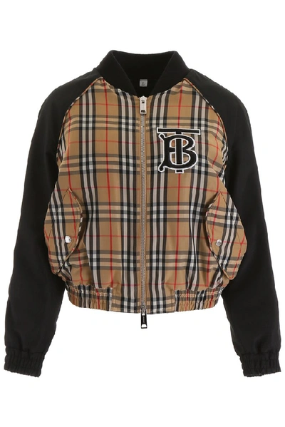 Shop Burberry Vintage Check Zipped Bomber Jacket In Black