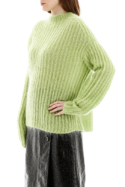 Shop Marni Ribbed Crew Neck Pullover Knit In Green