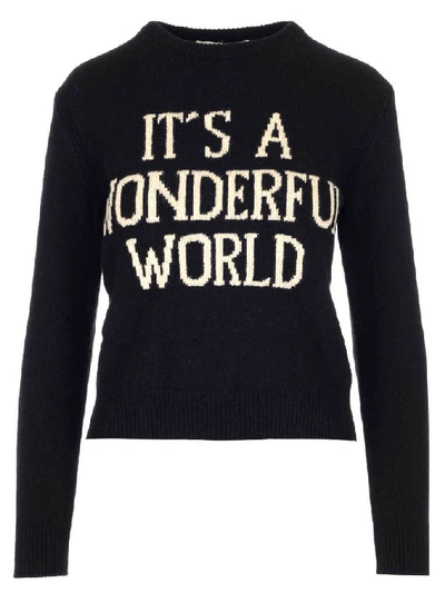Shop Alberta Ferretti Slogan Cropped Sweater In Black
