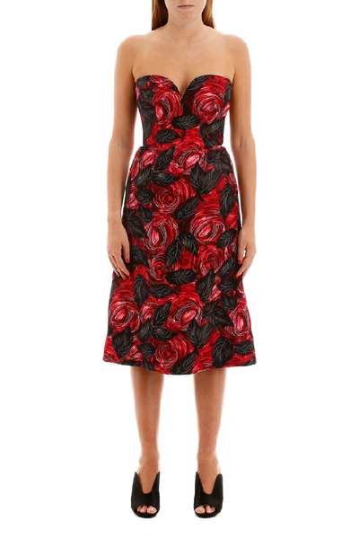 Shop Prada Floral Patterned Strapless Midi Dress In Multi