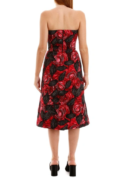 Shop Prada Floral Patterned Strapless Midi Dress In Multi