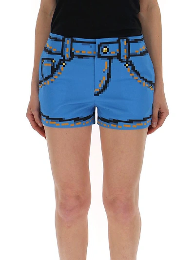 Shop Moschino Pixelated Mini Shorts In Blue