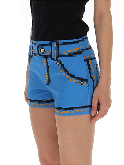 Shop Moschino Pixelated Mini Shorts In Blue