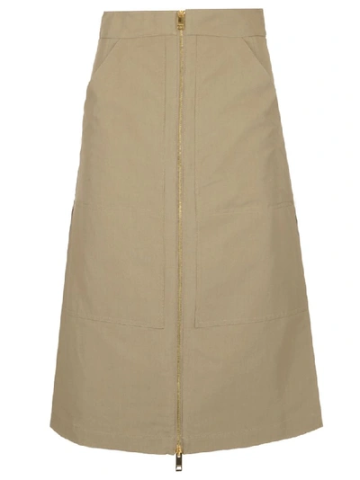 Shop Burberry Zipped High Waisted Skirt In Beige