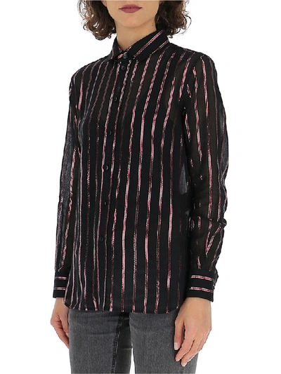Shop Saint Laurent Striped Sheer Shirt In Noir/fuxia/argent
