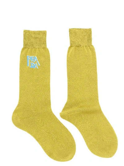 Shop Prada Logo Embroidered Socks In Green