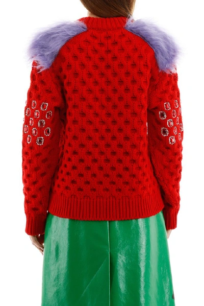 Shop Prada Crystal Embellished Shoulder Patch Knit In Red