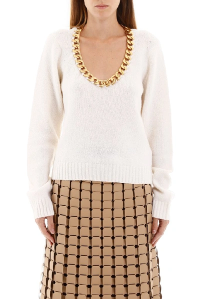 Shop Bottega Veneta Chain Trim Sweater In White