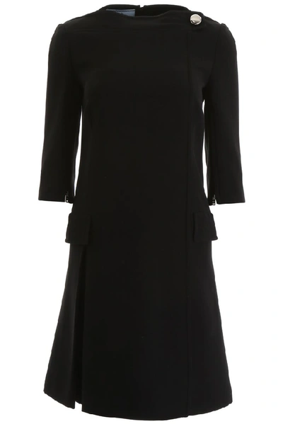 Shop Prada Cady Elbow Length Sleeve Dress In Black