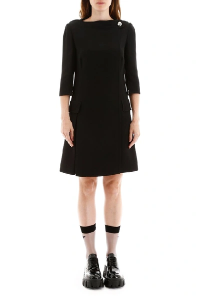 Shop Prada Cady Elbow Length Sleeve Dress In Black