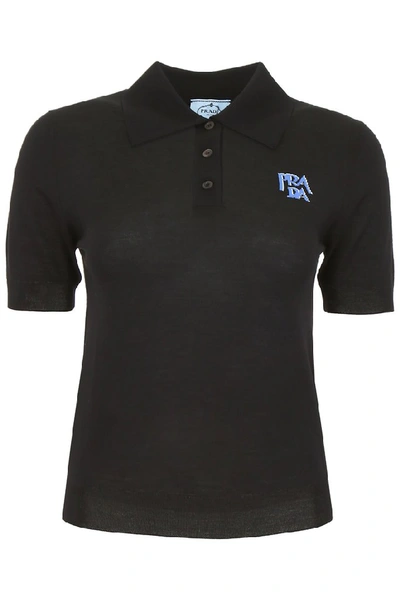 Shop Prada Logo Polo Shirt In Black