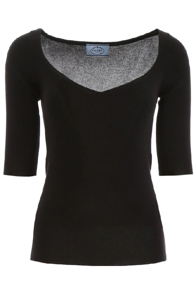 Shop Prada Cashmere Wide Neck Knitted Sweater In Black