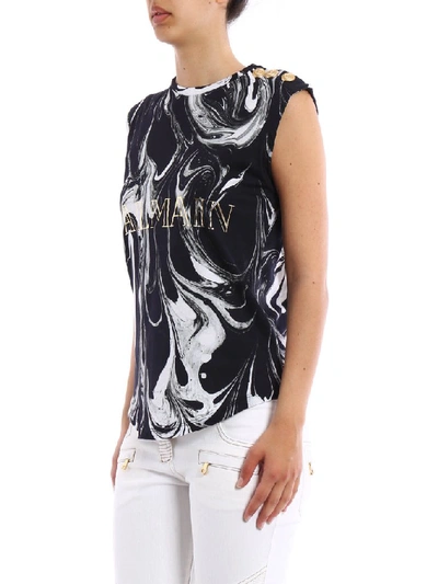 Shop Balmain Sleeveless Logo Top In Multi