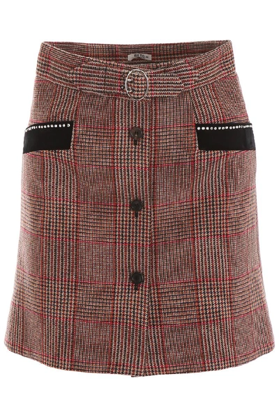 Shop Miu Miu Checked Buttoned Skirt In Multi