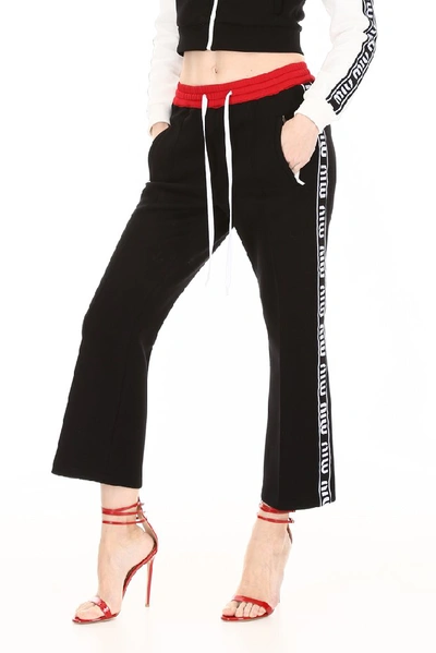 Shop Miu Miu Logo Band Sweatpants In Black