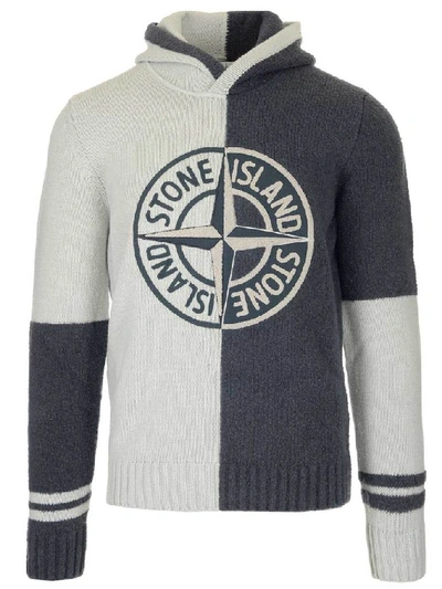 Shop Stone Island Logo Embroidered Colour Block Hoodie In Multi