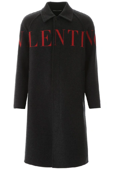 Shop Valentino Logo Coat In Black