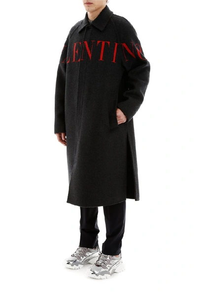 Shop Valentino Logo Coat In Black