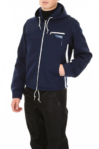 Shop Prada Logo Patch Hooded Jacket In Navy