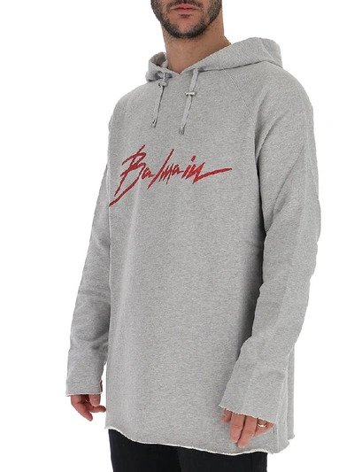 Shop Balmain Logo Printed Hoodie In Grey