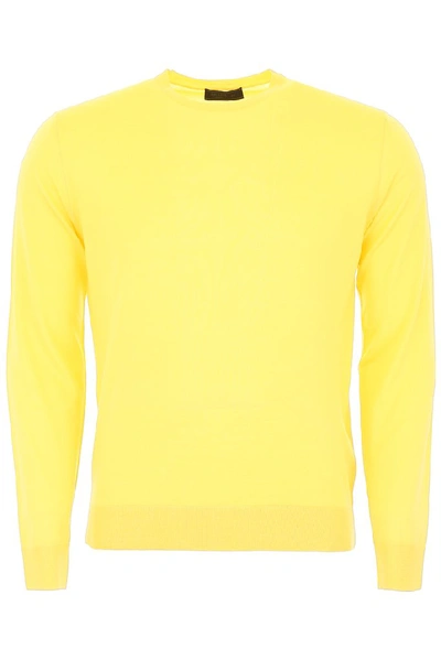 Shop Prada Knitted Crew Neck Sweater In Yellow