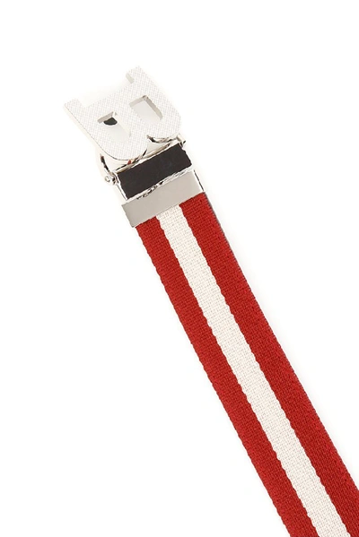 Shop Bally Striped B Buckle Belt In Red