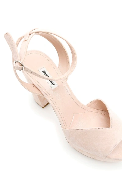 Shop Miu Miu Suede Platform Sandals In Beige