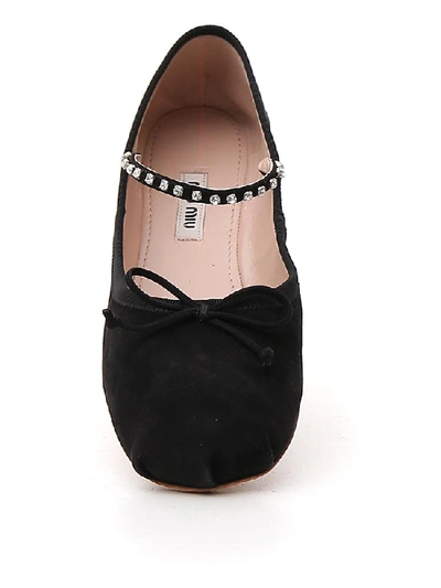 Shop Miu Miu Embellished Ballerina Shoes In Black