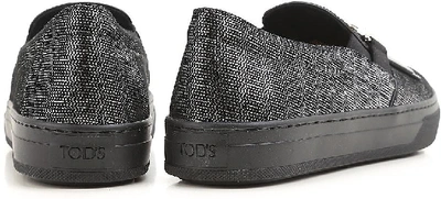 Shop Tod's Fringed Glitter Loafers In Silver+black