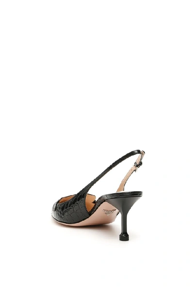 Shop Prada Embossed Slingback Pointed Pumps In Black