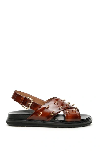 Shop Marni Pierced Detail Strap Sandals In Brown