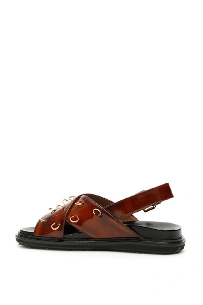 Shop Marni Pierced Detail Strap Sandals In Brown