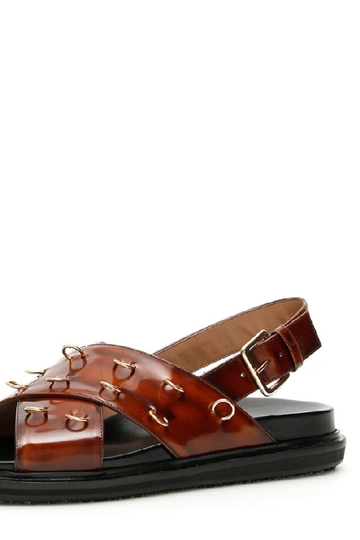 Shop Marni Pierced Detail Strap Sandals In Brown
