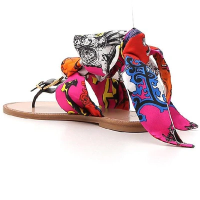 Shop Versace Printed Scarf Strap Sandals In Multi