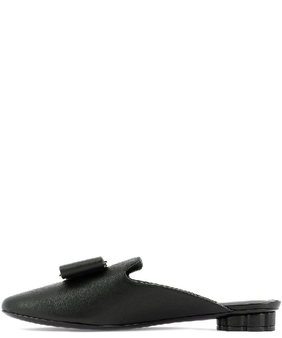 Shop Ferragamo Salvatore  Flower Heeled Mules In Black