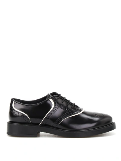 Shop Tod's Brushed Leather Oxford Brogues In Black+yogurt