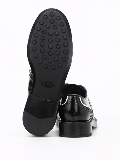 Shop Tod's Brushed Leather Oxford Brogues In Black+yogurt