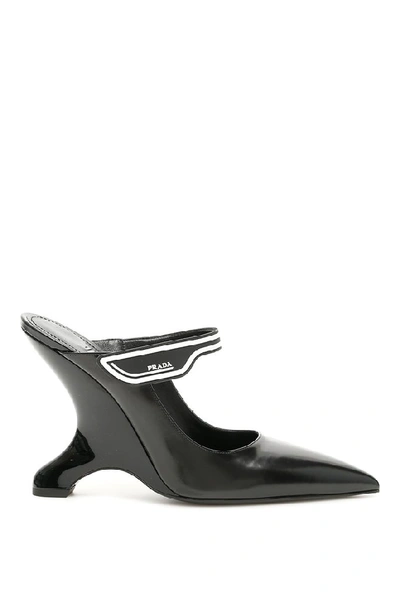 Shop Prada Logo Strap Mules In Black