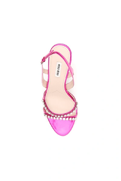 Shop Miu Miu Crystal Embellished Strap Sandals In Pink