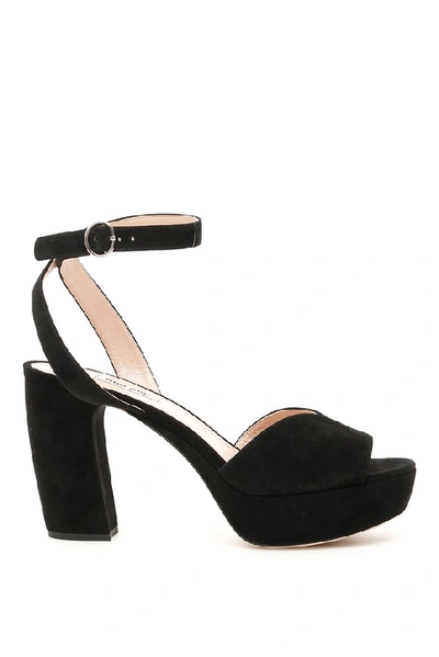 Shop Miu Miu Suede Platform Sandals In Black