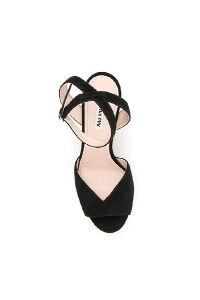 Shop Miu Miu Suede Platform Sandals In Black