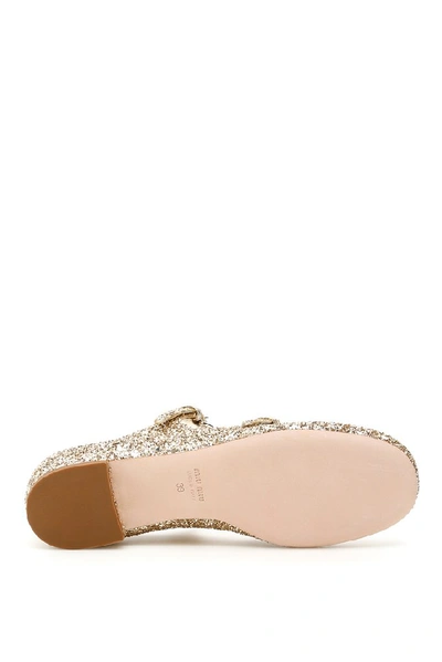 Shop Miu Miu Glitter Buckle Ballerinas In Gold